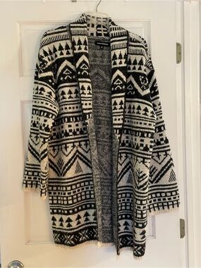 Lucky Brand Black & Cream Aztec Open Front Cardigan Sweater